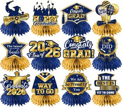 12Pcs Graduation Table Decorations 2026,Navy Blue and Gold Graduation Decorat…