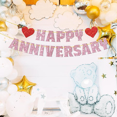Happy Anniversary Banner Pink Glitter 10Th 20Th 30Th Wedding Birthday Anniversar