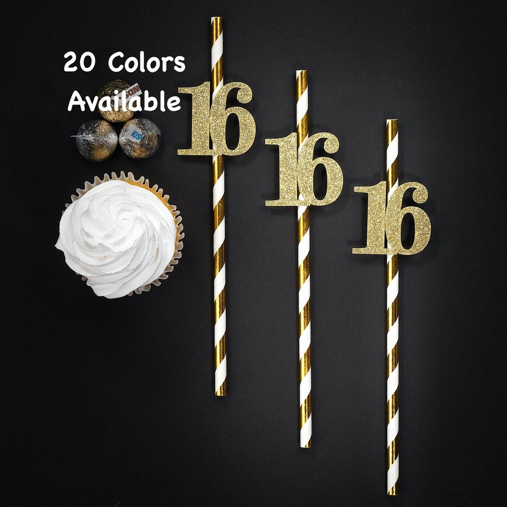 16th Birthday Party Straws (SET OF 12) 16th Birthday Decoration Favor Supplies