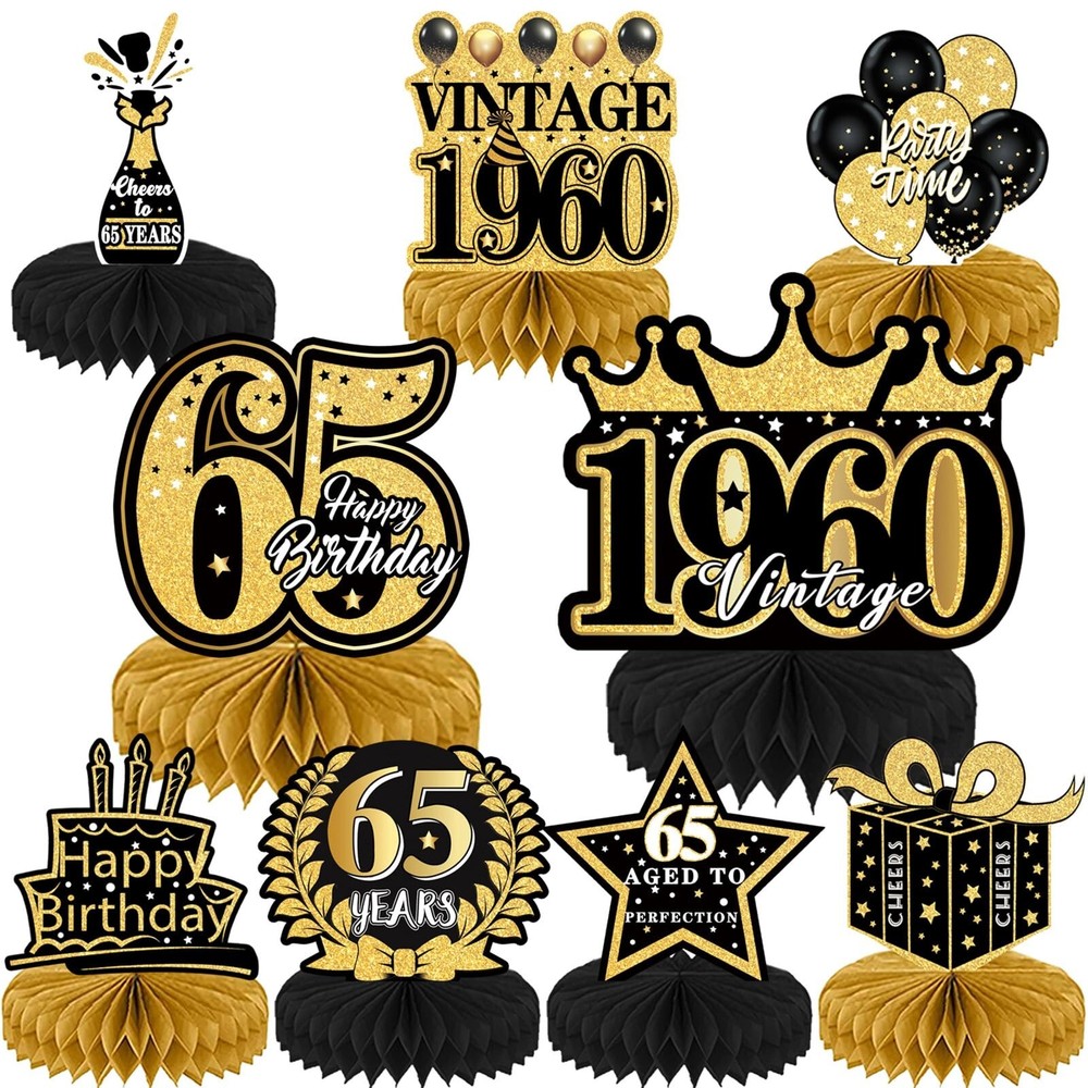 65th Birthday Decorations for Men – 9PCS Vintage 65th Birthday Honeycomb Cent…