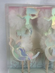Mermaid Wooden Stick Cake Toppers Cupcake Decorations Set of 12 New