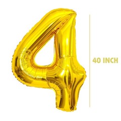 Construction Party Balloons Set, Large 40 Inch Gold Number 4 Balloon and 4 Mi…