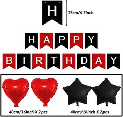 Vibrant Black & Red Birthday Decorations: Balloons, Pompoms & Garland Included