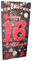 Happy Birthday Celebration 16 Black & Red Banner – (57 x 27 Inches)