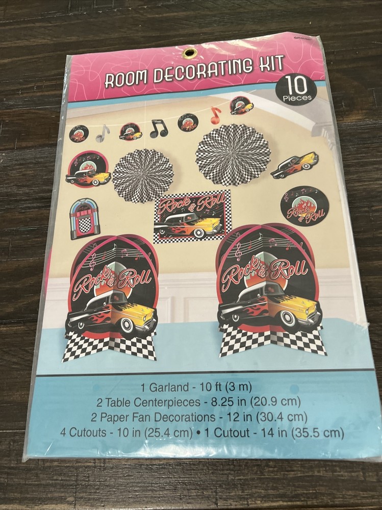 New Rock & Roll Room 10 PCS Decorating Kit Garland, Centerpieces, Fans, Cutouts