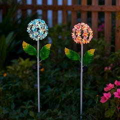 Solar Powered Garden Stake Light Hydrangea Flower Design Iron