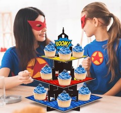 Superhero Cupcake Stand 3 Tier Treat Stand Super Hero Theme Birthday Party New