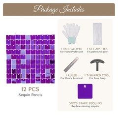 12 Pcs Shimmer Wall Backdrop Panels Square Sequin Party Decoration Purple 3×4 Ft