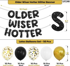 KatchOn, Older Wiser Hotter Birthday Decorations – Pack Of 51 | Black Happy B…