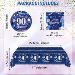 Blue 90th Birthday Decorations for Men Navy Blue Silver Happy 90th Birthday T…