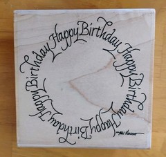 Stamp La Jolla Craft Art Rubber Stamps M401-TV Happy Birthday Circle Used Once