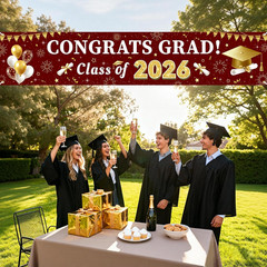 Maroon and Gold Graduation Decorations 2026 Banner, Congrats Grad Party Supplies