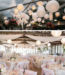 14″ White Round Paper Lantern, Even Ribbing, Hanging Decoration