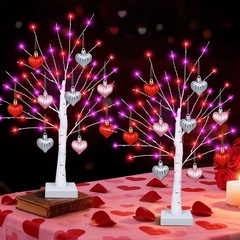 2 PCS Timer Valentines Decorations 24 Inch Tree 65 Lights 18 Hearts Battery