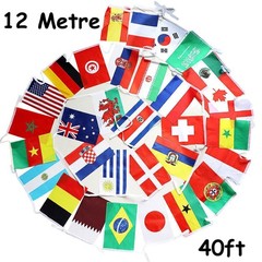 40ft Long 32 x 9″ x 6″ World Flags Fabric Bunting Flags Street Party Decor