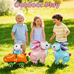 3Pcs Easter Walking Bunny Balloons With Wheels for , Pull Along Walking Bunny…