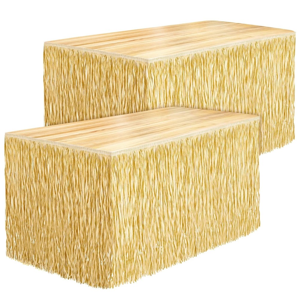 2Pcs Luau Grass Table Skirt 108x30in Hawaiian Party Decor