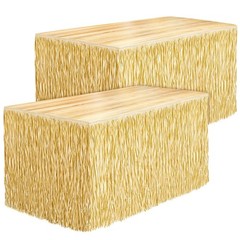2Pcs Luau Grass Table Skirt 108x30in Hawaiian Party Decor