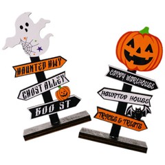 2PCS Halloween Ghost Pumpkin Decoration Table Centerpiece Wood Sign Table Decor