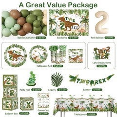 237pcs Two Rex Birthday Decorations Boy Complete Party Set, Dinosaur Birthday…