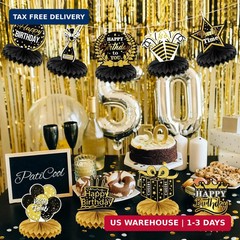 9 PCS Happy Birthday Party Table Decorations | Black and Gold Birthday Center Pi