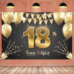 Elegant 6x4ft Black Gold 18th Birthday Banner – Perfect for Indoor & Outdoor