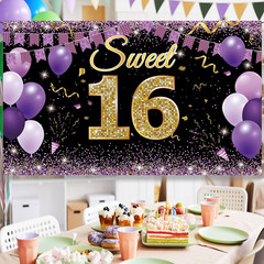 Sweet 16 Birthday Decorations Backdrop Banner, Happy 16Th Birthday Decorations f