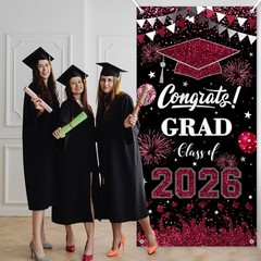 2026 Graduation Door Cover 3×6 ft Maroon Congrats Grad Banner Class of 2026 Porc