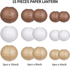 Assorted Sizes Paper Lanterns Set, 15pcs for Rustic Weddings & Special Occasions