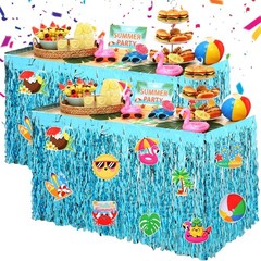 2 Pack Summer Pool Party Table Skirt 30×108″ Foil Fringe Tinsel Decorations, Haw