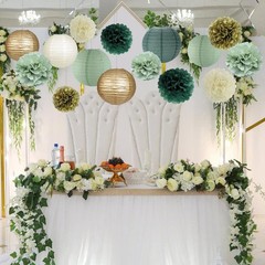 Sage Green Party Decorations, Lanterns and Pom Poms Flowers for Party Baby Sh…