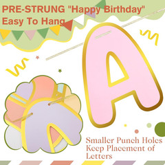 Macaron Happy Birthday Banner Pre-Strung Birthday Party Decorations No DIY Hangi