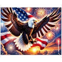 4th of July Backdrop 8x6ft Patriotic Eagle Decorations American Flag Fireworks B