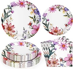 100 Piece Summer Floral Disposable Contemporary Multicolor Set (Plates, Napkins)