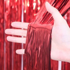 3 PCS Foil Fringe Curtains 3.3×6.6 Ft Red Tinsel Streamers Backdrop Party