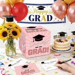 Multipurpose Pink Grad Card Box – Includes 50 Advice Cards for Celebrations