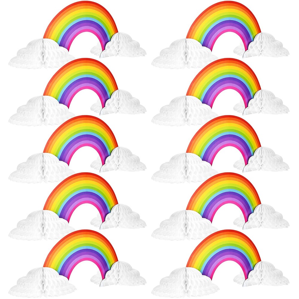 10 Pieces Rainbow Honeycomb Centerpiece Rainbow Party Table Decoration Cloud …