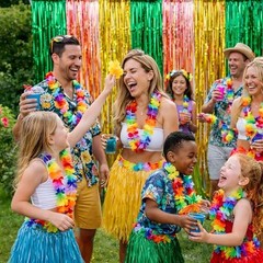 Luau Party Decorations – Tropical Streamers Backdrop Banner | Green Gold Rose