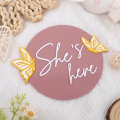 WAWUO She’s Here Milestone Board Butterfly Gender Reveal Party Decor Acrylic