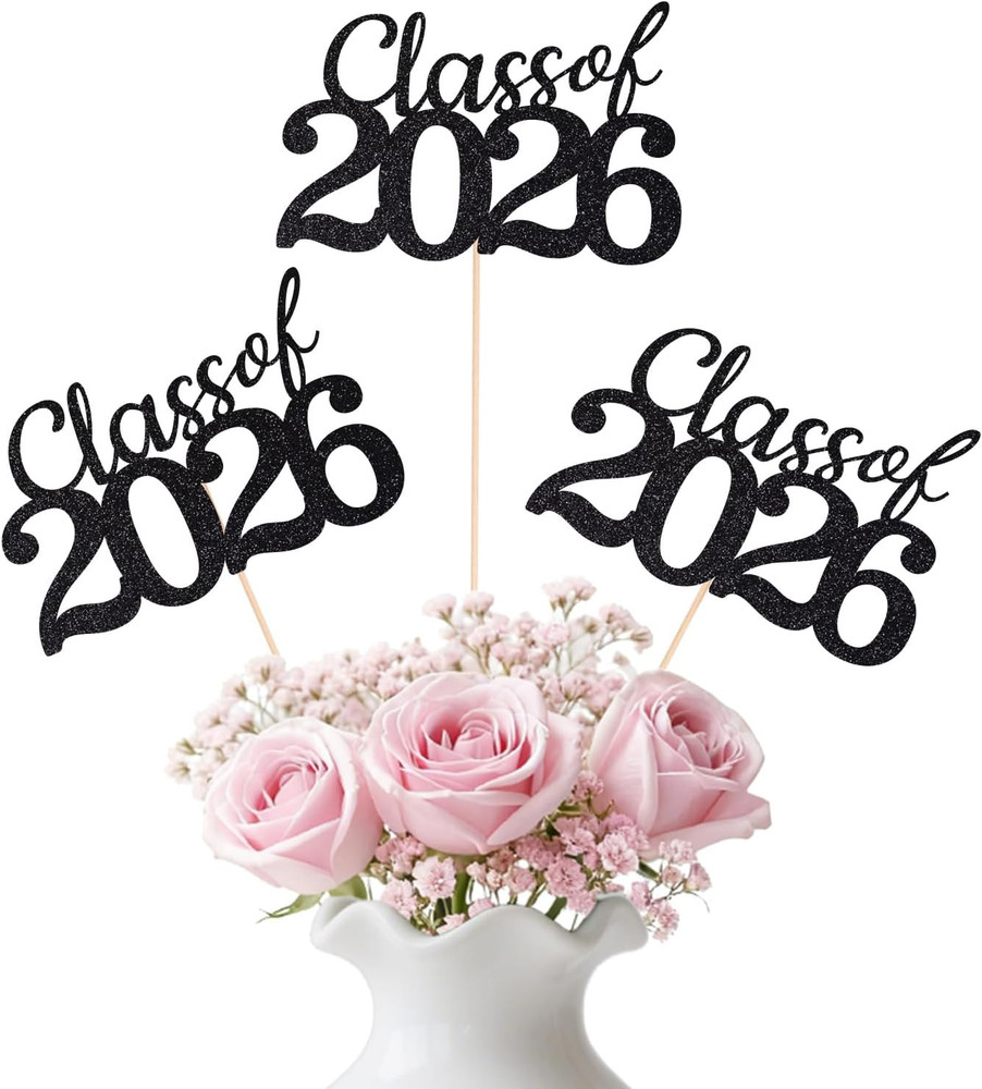 Black Class of 2026 Graduation Table Centerpieces, 12 Pcs Grad Party Decorations