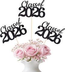 Black Class of 2026 Graduation Table Centerpieces, 12 Pcs Grad Party Decorations