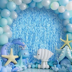 2 PCS Wavy Blue Backdrop Curtain Tinsel Streamers 3.2×6.5 Ft Foil Party Decor