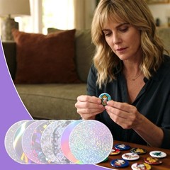 200pcs 2.76in/70mm Badge Film, Glitter Holographic Plastic Badge Protective F…