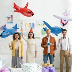 12 Inflatable Airplane Decorations – Red White Blue Party Supplies for Independe