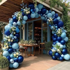 Navy Royal Blue Balloon Arch Kit Double Stuffed Metallic Blue Balloon Garland…