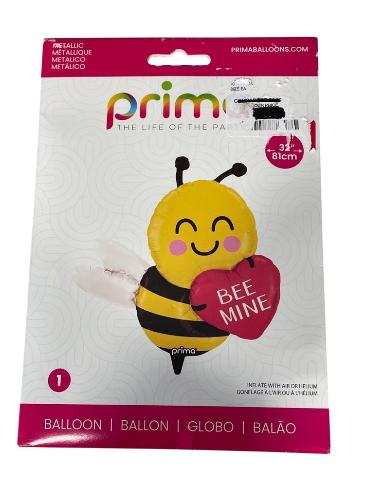Prima Bee Mine Metallic Balloon 32″ Yellow Red Inflatable For Air Or Helium NEW