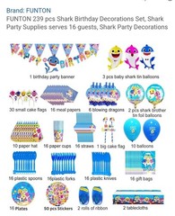 01B-Baby Shark Birthday Party Decorations Lot Of 239 Pieces-NEW