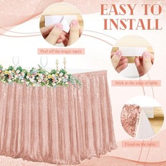 Sequin Table Skirt for Rectangle Table, 9FT x 30In Dusty Rose, Glamorous Spar…