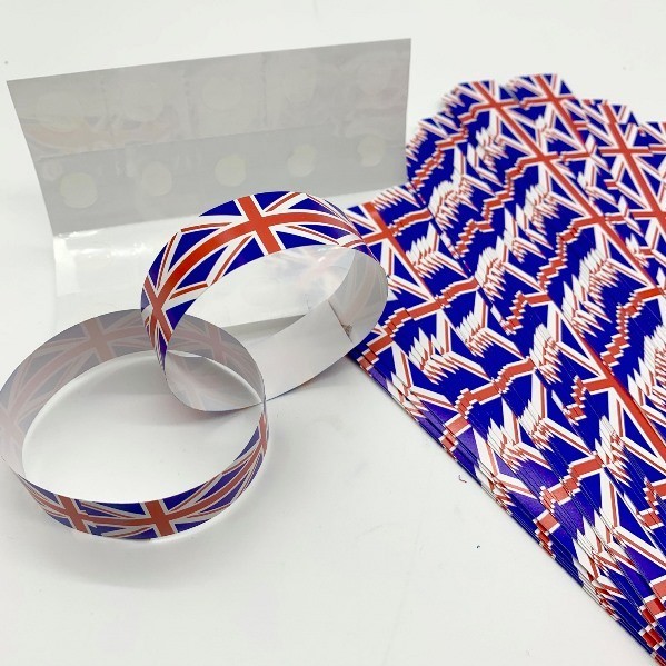 100x Union Jack Paper Chains with Glue Dots – Party Craft Decorations – New
