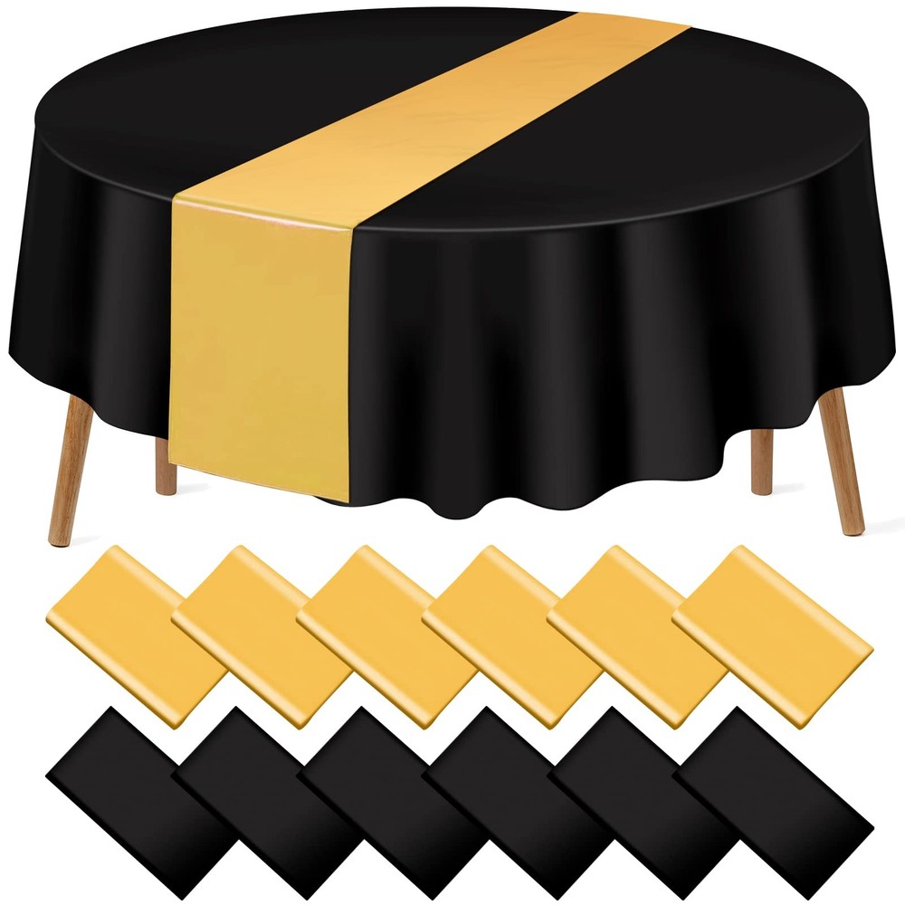 12-Pack 12×108″ Satin Table Runner & 84″ Round Plastic Tablecloths Set